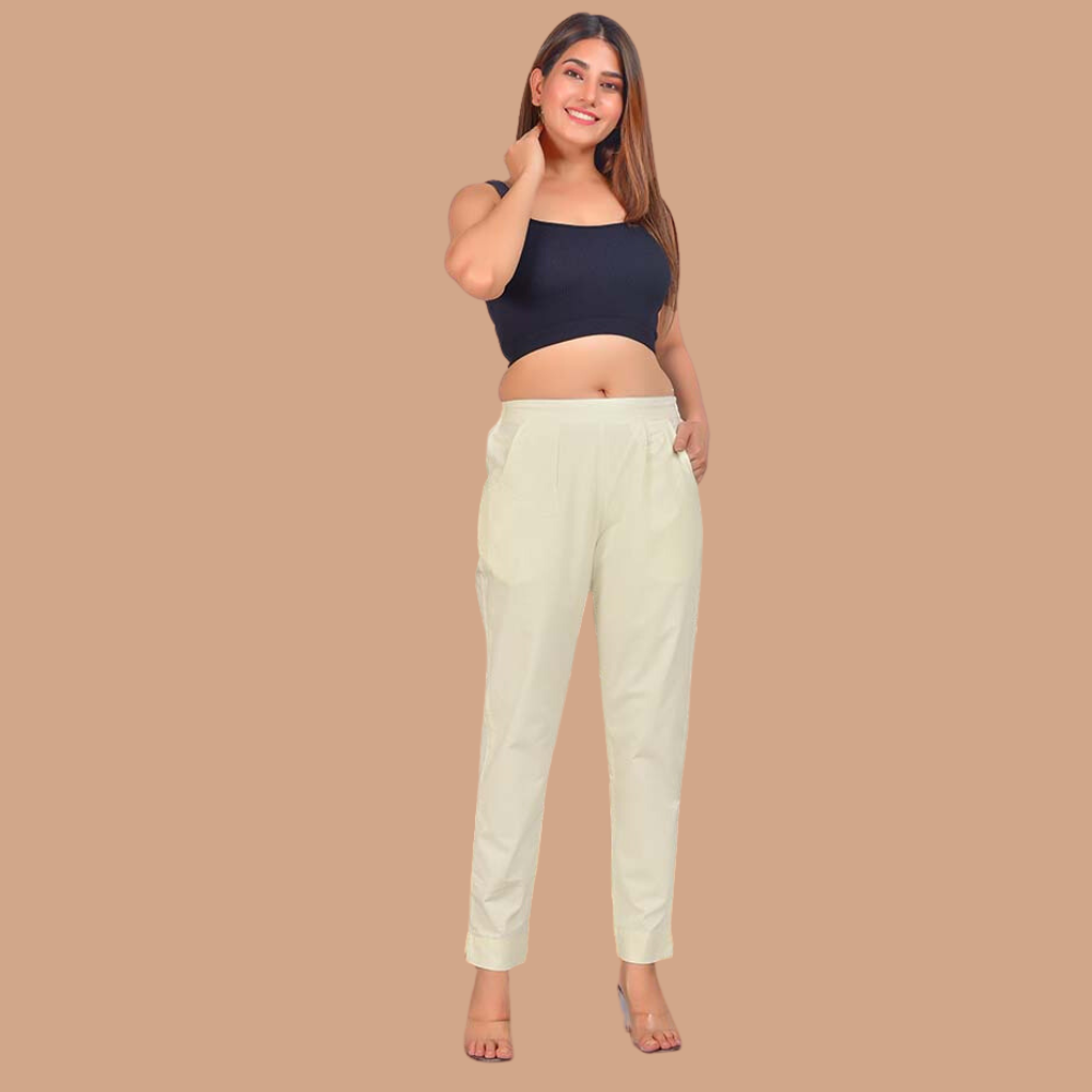 Women’s Cream Cotton Formal Pants