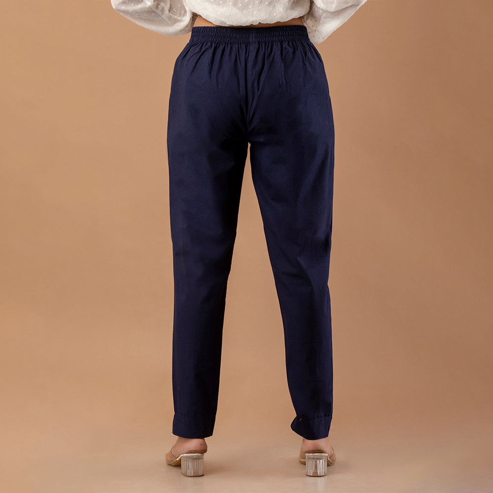Women’s Navy Blue Cotton Formal Pants