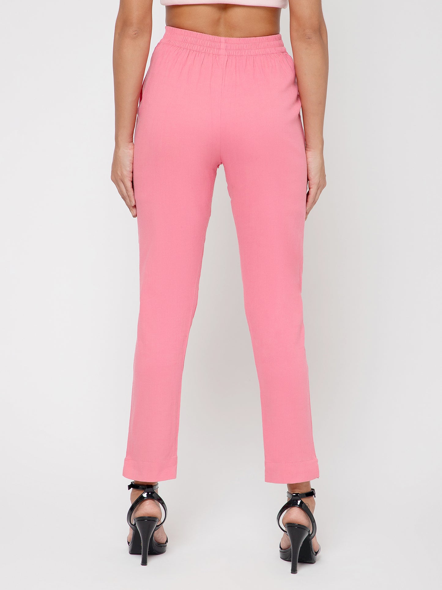 Regular Fit Women Rose Baby Pink Stretchable Pants
