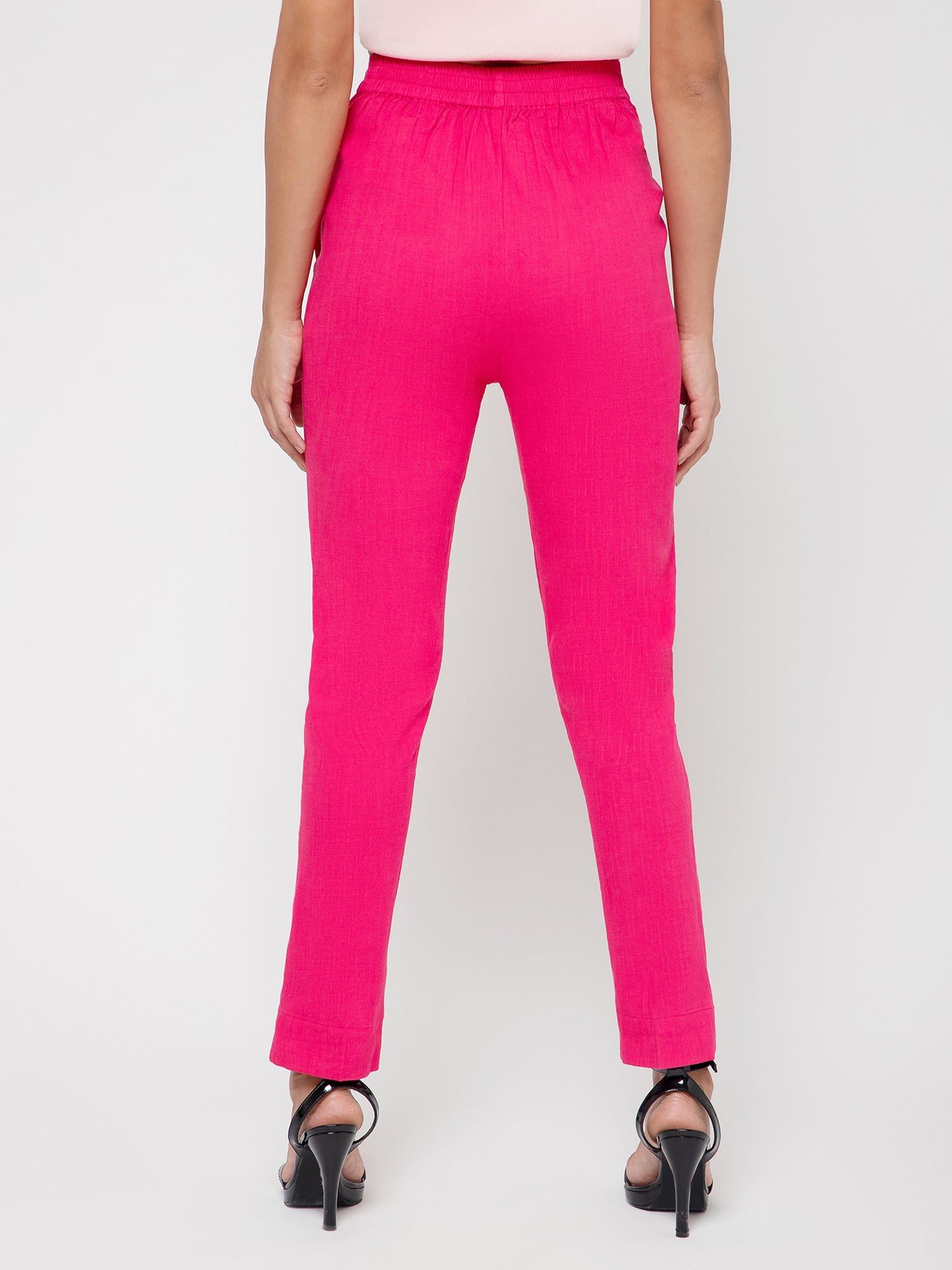 Regular Fit Women Dark Pink Stretchable Pants