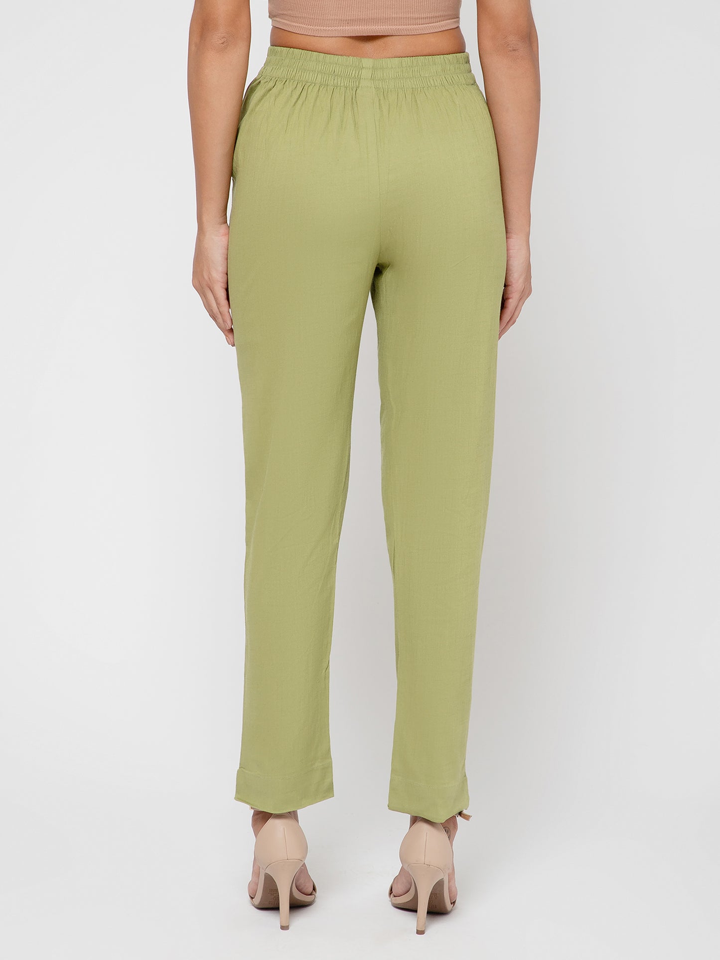 Regular Fit Women Pista Green Stretchable Pants