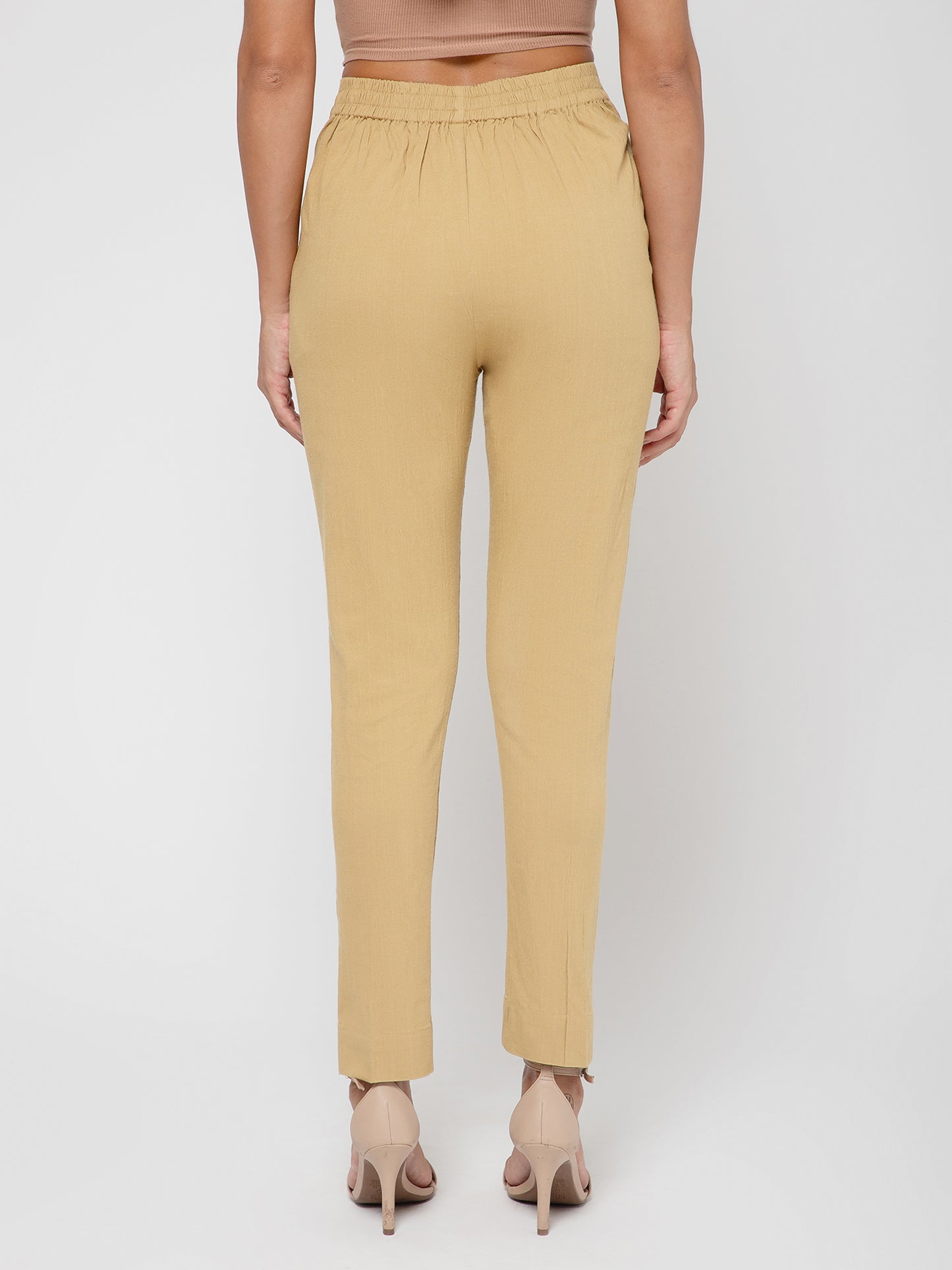 Regular Fit Women Beige Stretchable Pants