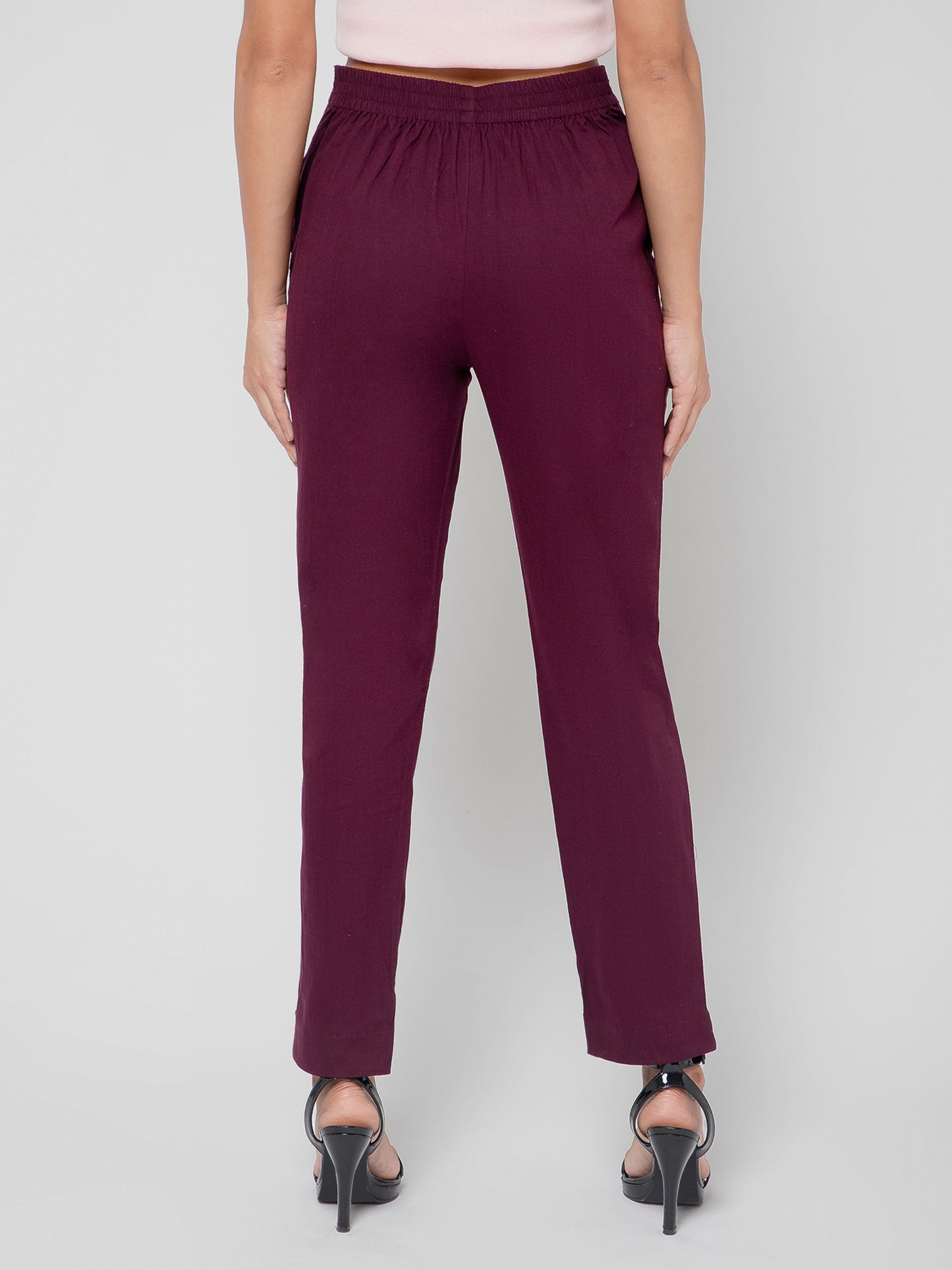 Regular Fit Women Wine Stretchable Pants