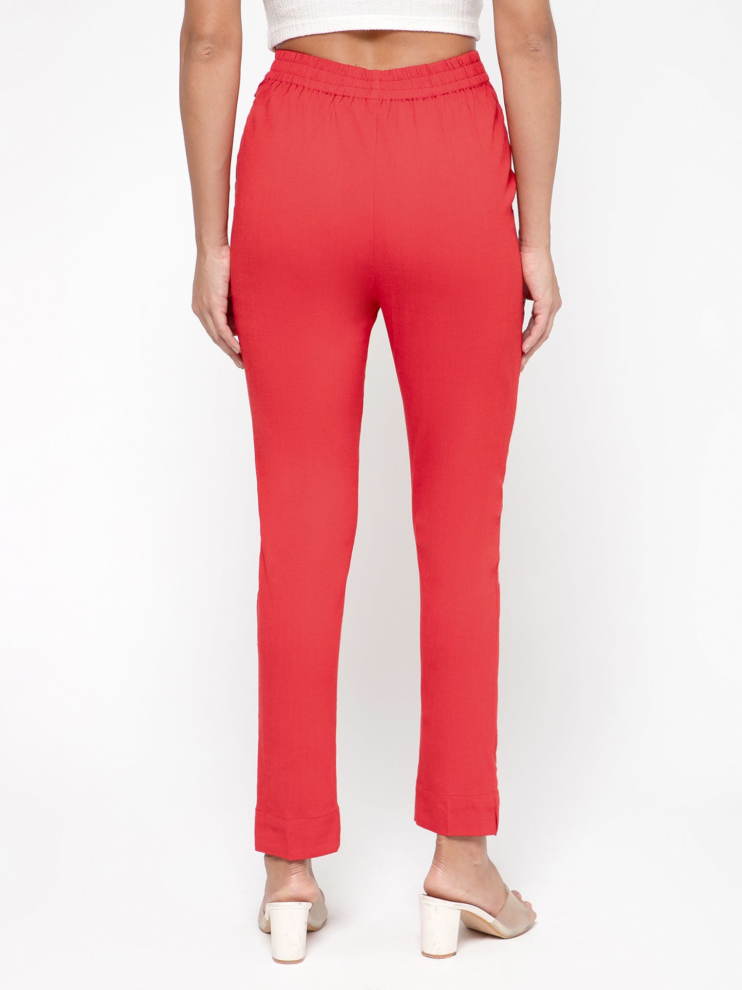 Regular Fit Women Red Stretchable Pants