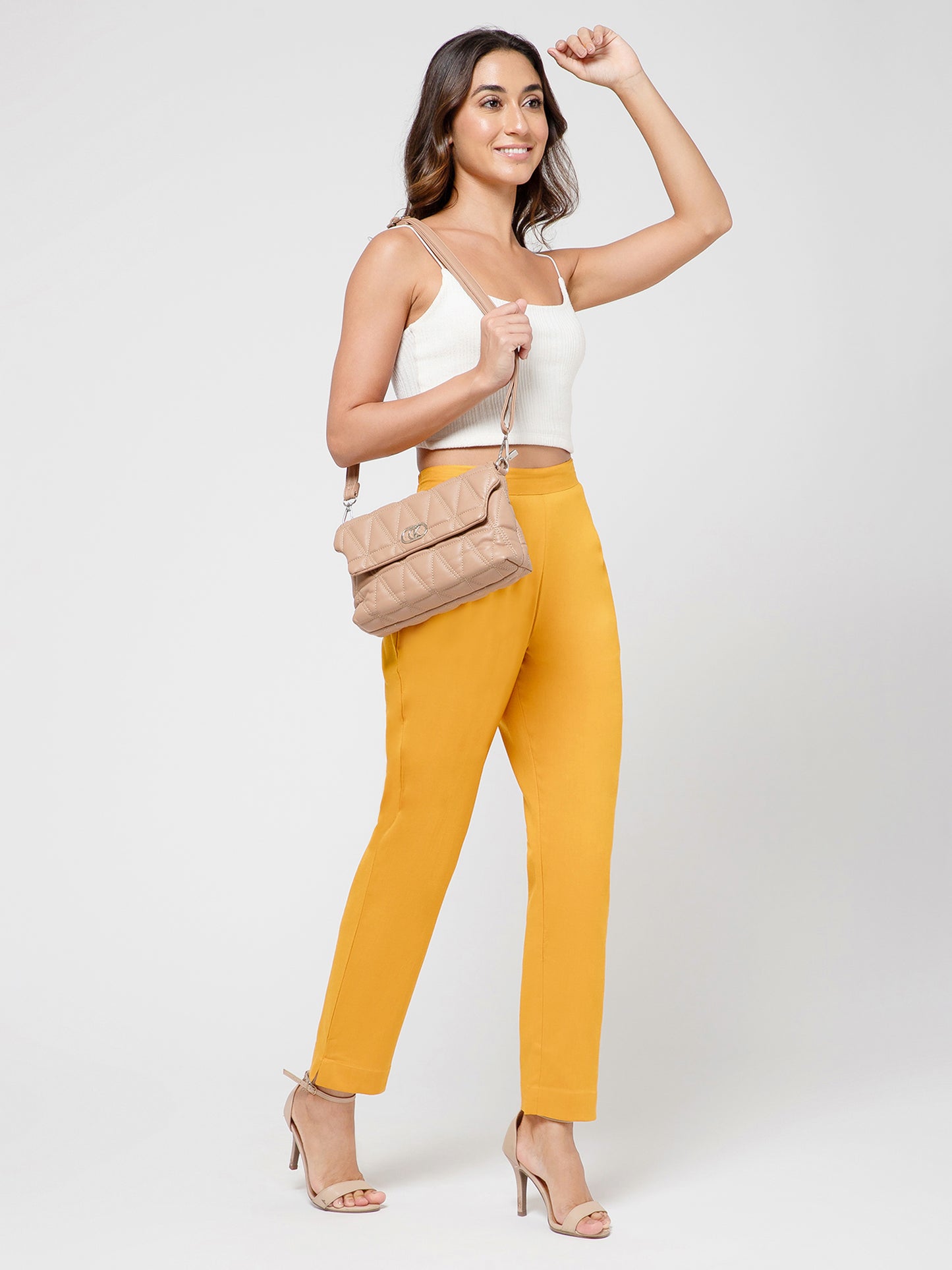 Regular Fit Women Mustard Stretchable Pants