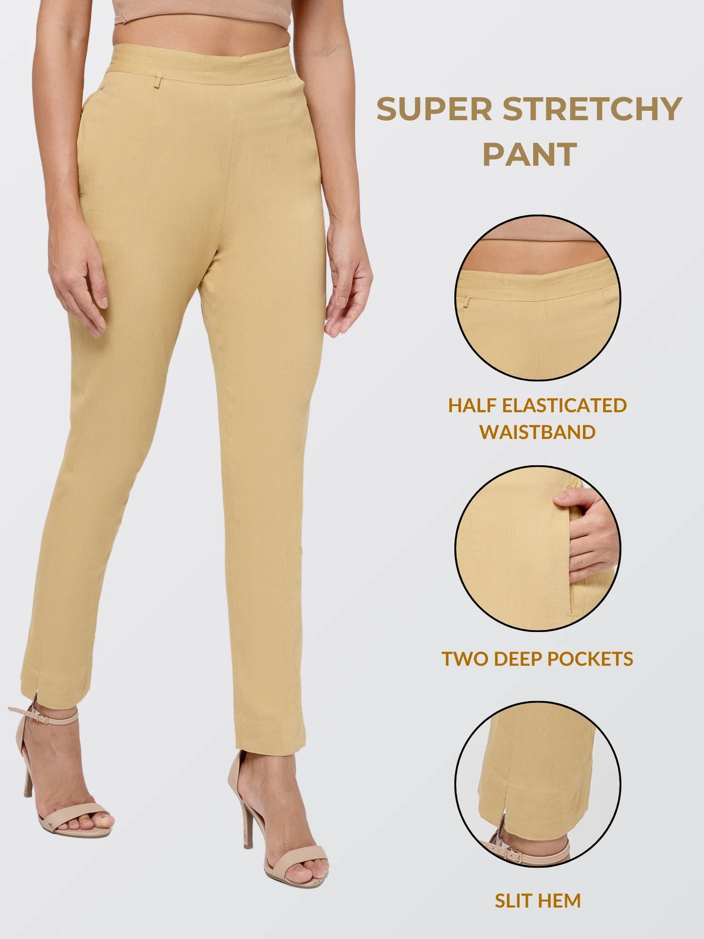 Regular Fit Women Beige Stretchable Pants