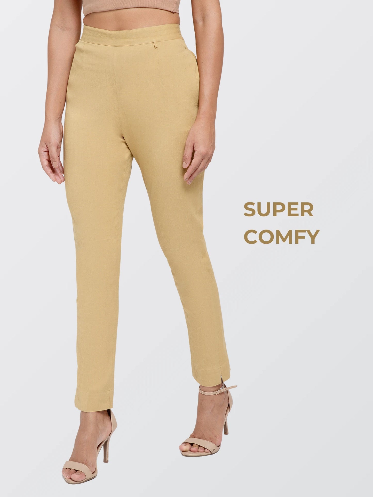 Regular Fit Women Beige Stretchable Pants