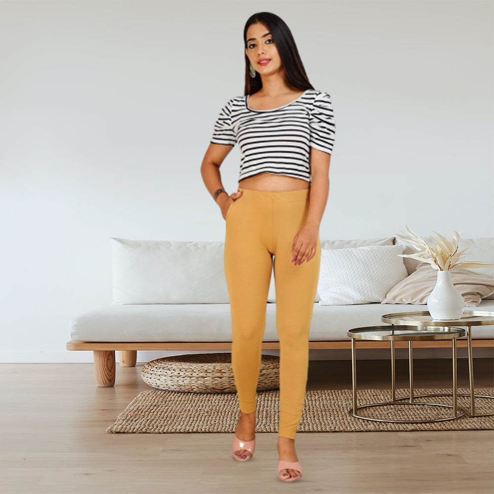 Ankle Length Western Wear Beige Boondi Legging
