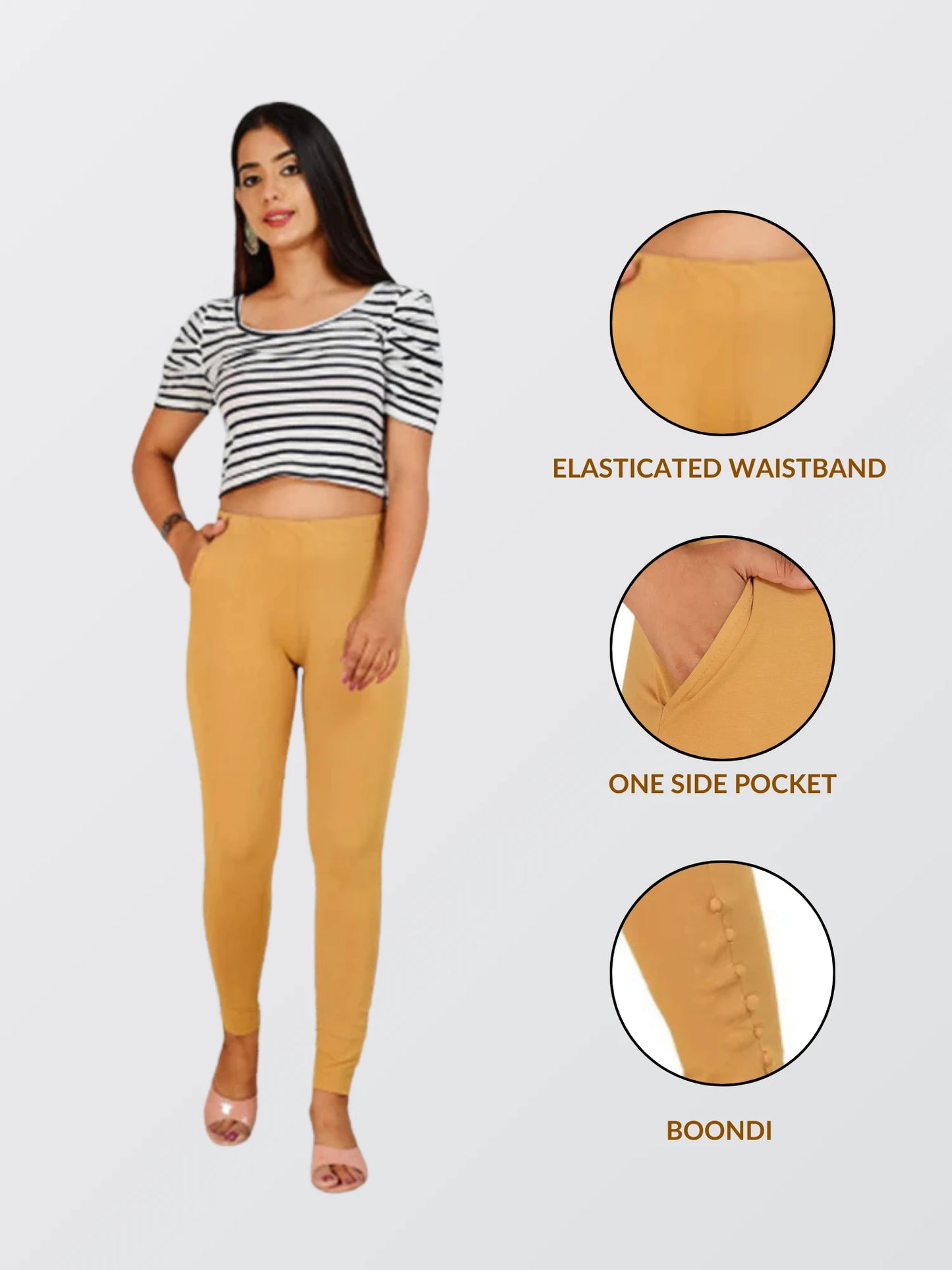Ankle Length Western Wear Beige Boondi Legging