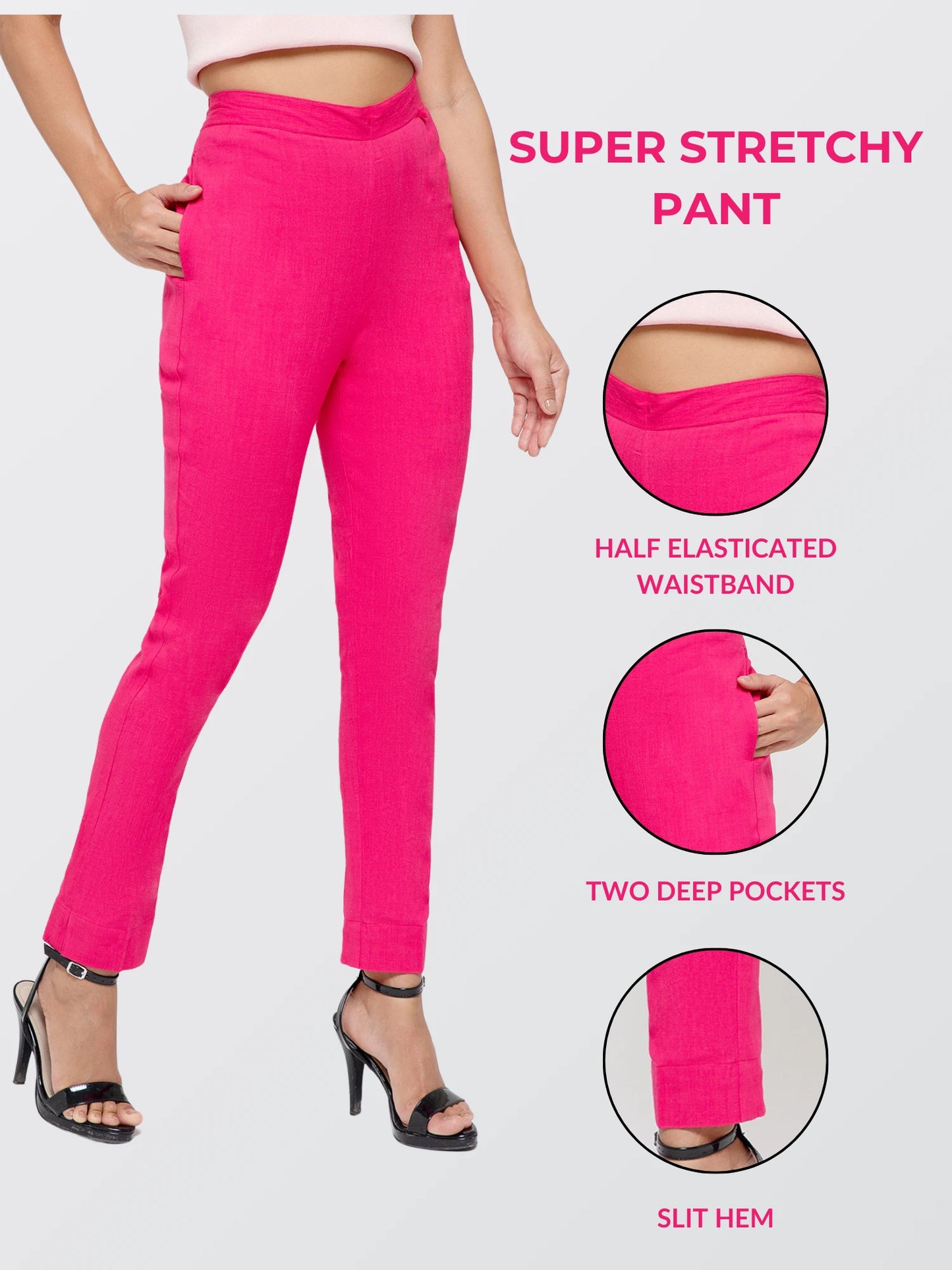 Regular Fit Women Dark Pink Stretchable Pants