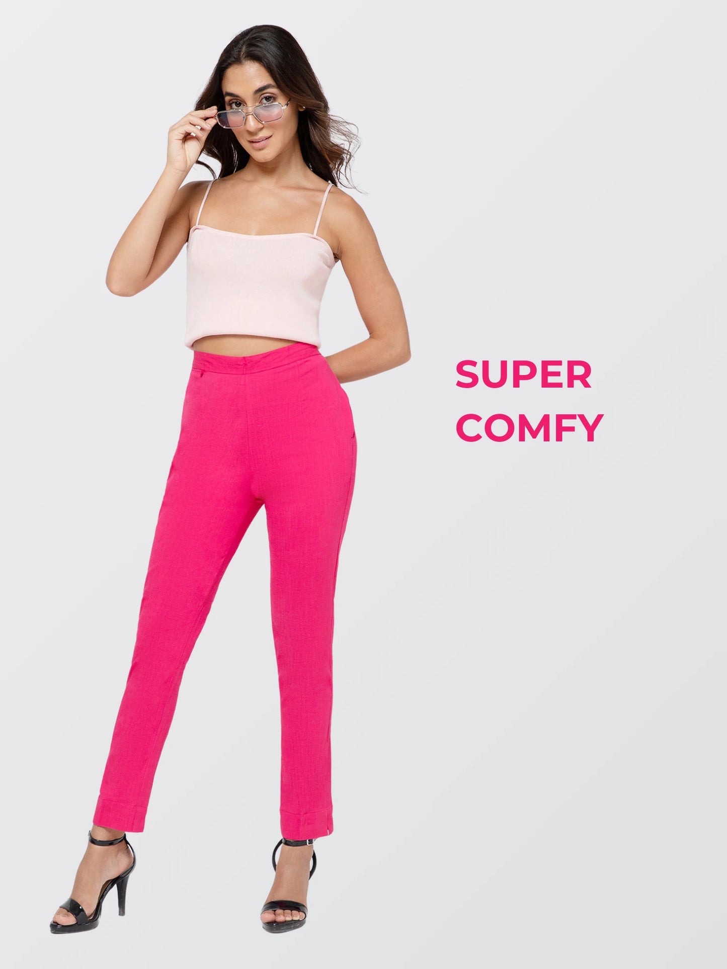 Regular Fit Women Dark Pink Stretchable Pants