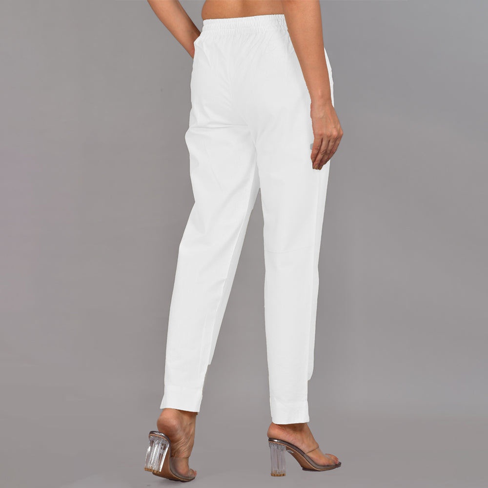 Women White Cotton Formal Pants