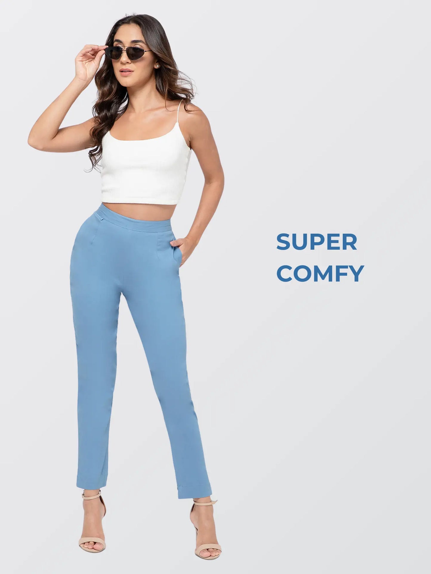 Regular Fit Women Denim Blue Stretchable Pants
