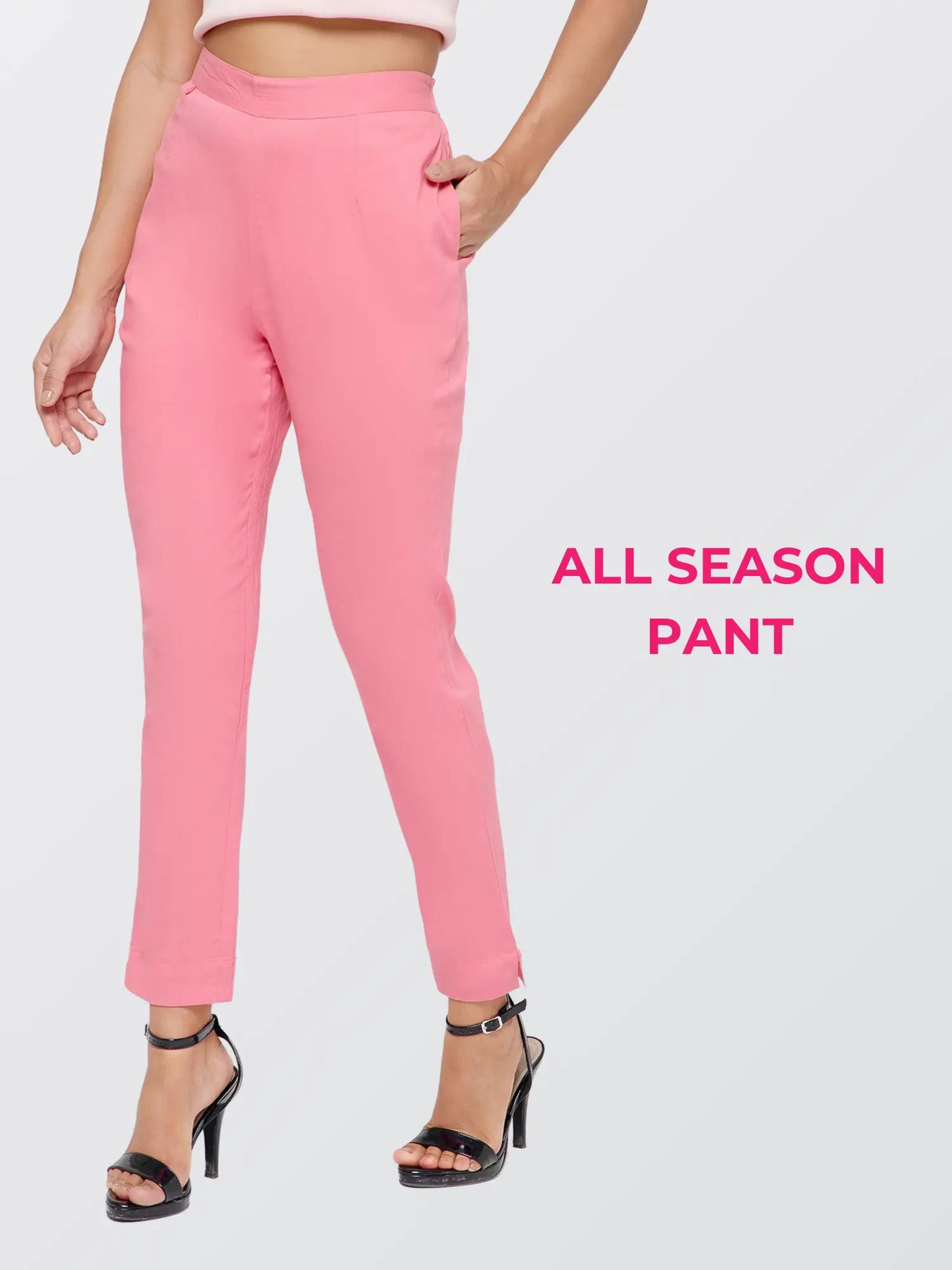 Regular Fit Women Rose Baby Pink Stretchable Pants