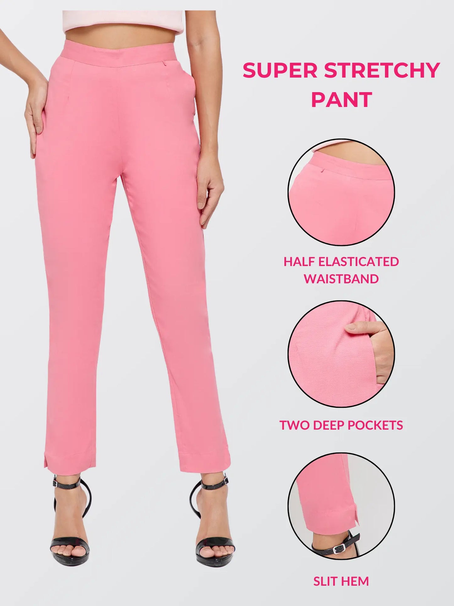 Regular Fit Women Rose Baby Pink Stretchable Pants