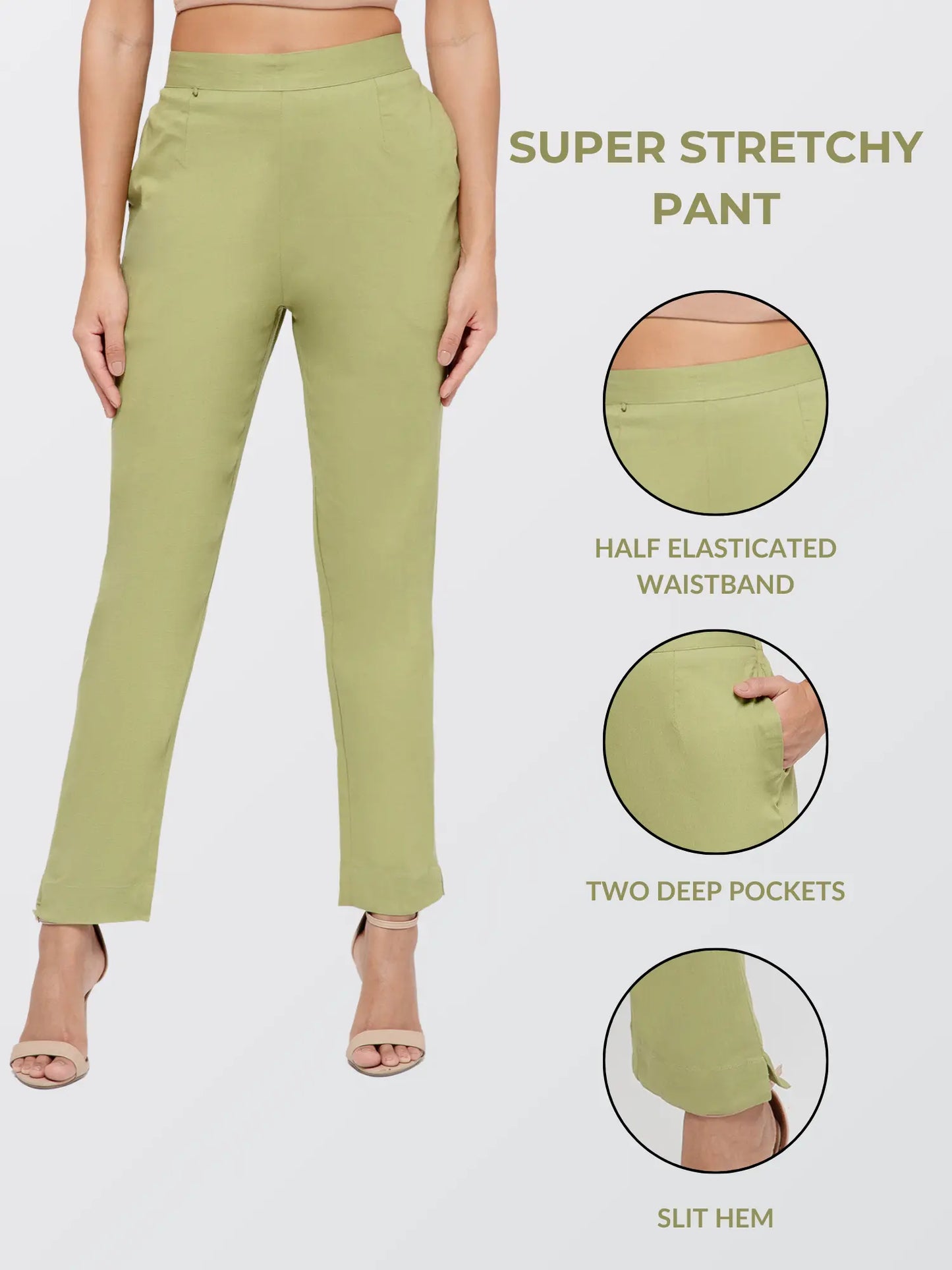 Regular Fit Women Pista Green Stretchable Pants