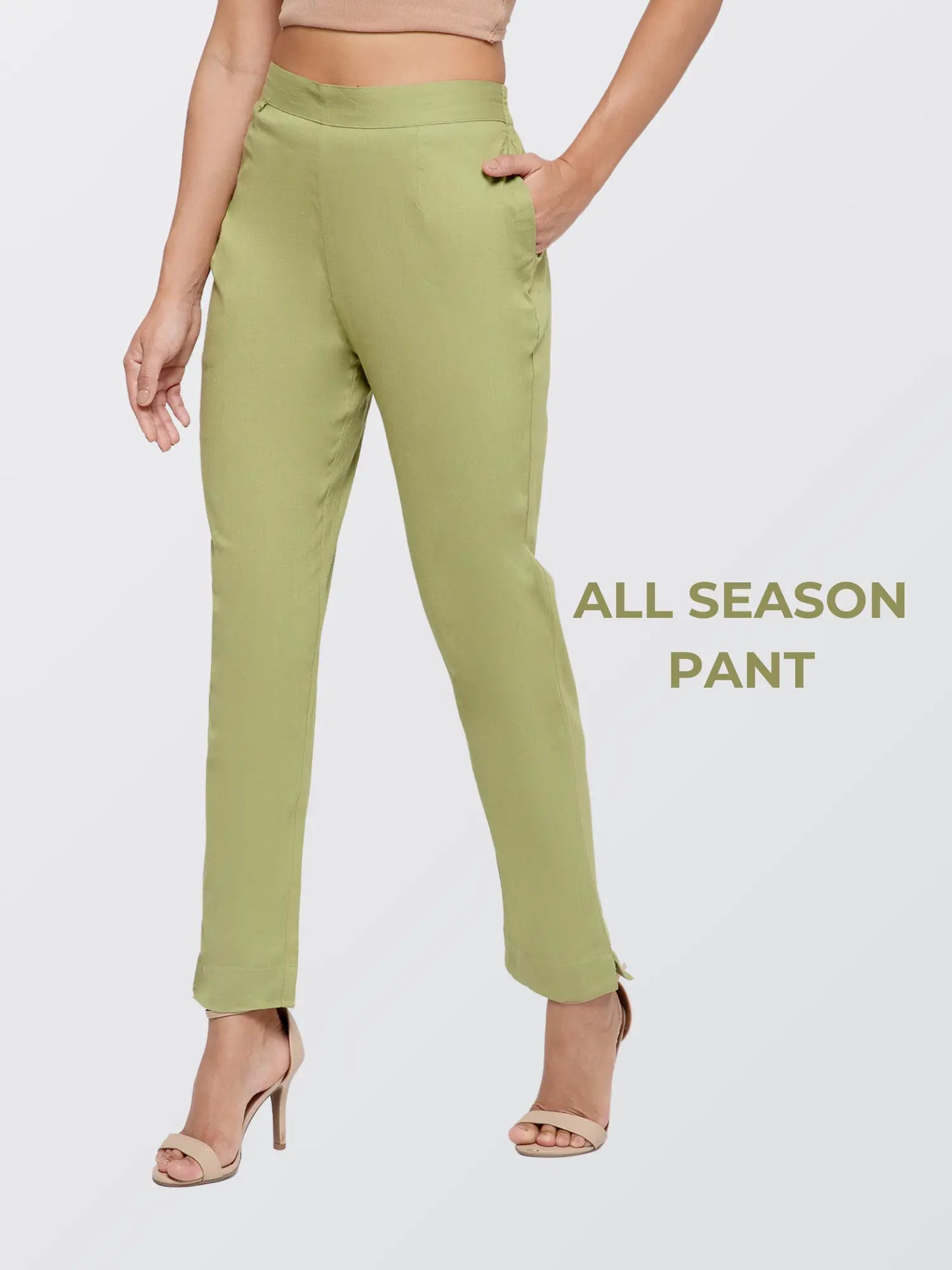Regular Fit Women Pista Green Stretchable Pants