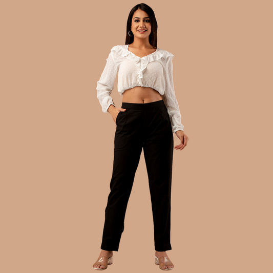 Women’s Black Cotton Formal Pants