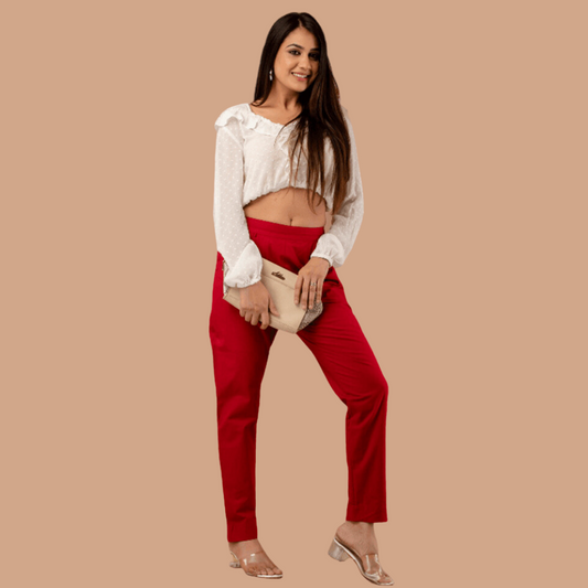 Women’s Maroon Cotton Formal Pants