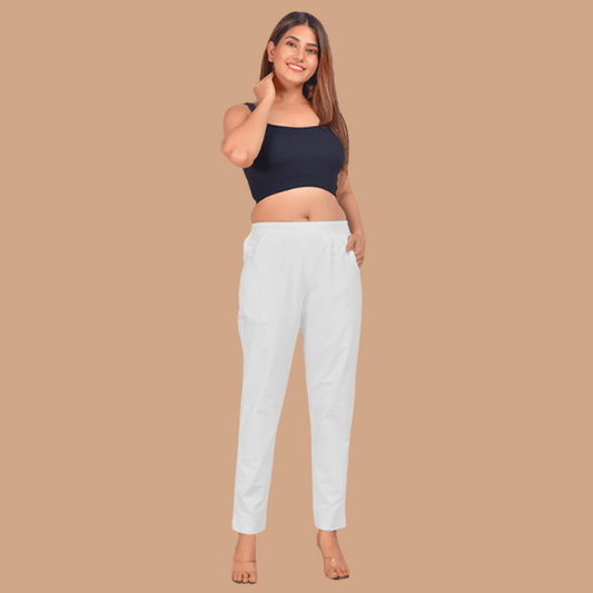 Women White Cotton Formal Pants