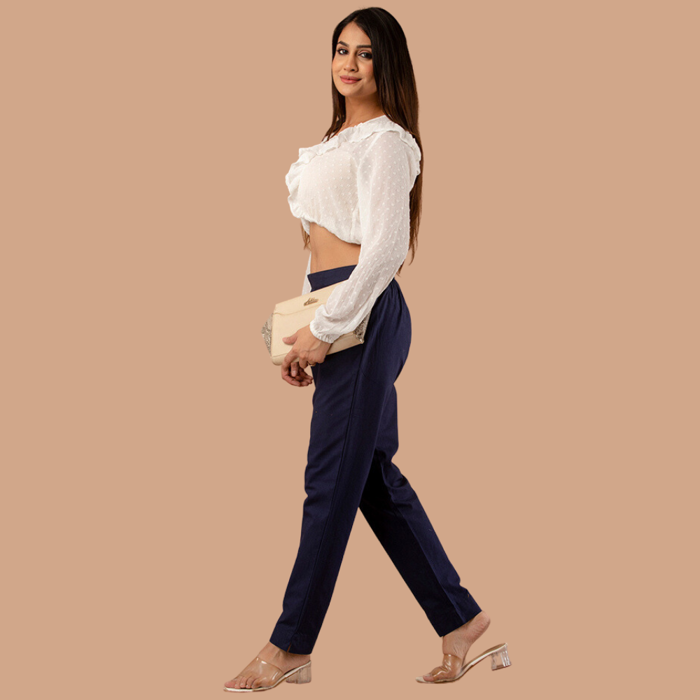 Women’s Navy Blue Cotton Formal Pants