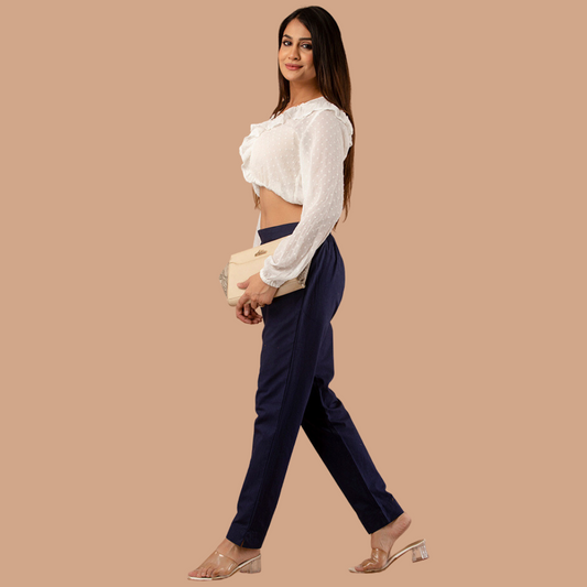 Women’s Navy Blue Cotton Formal Pants