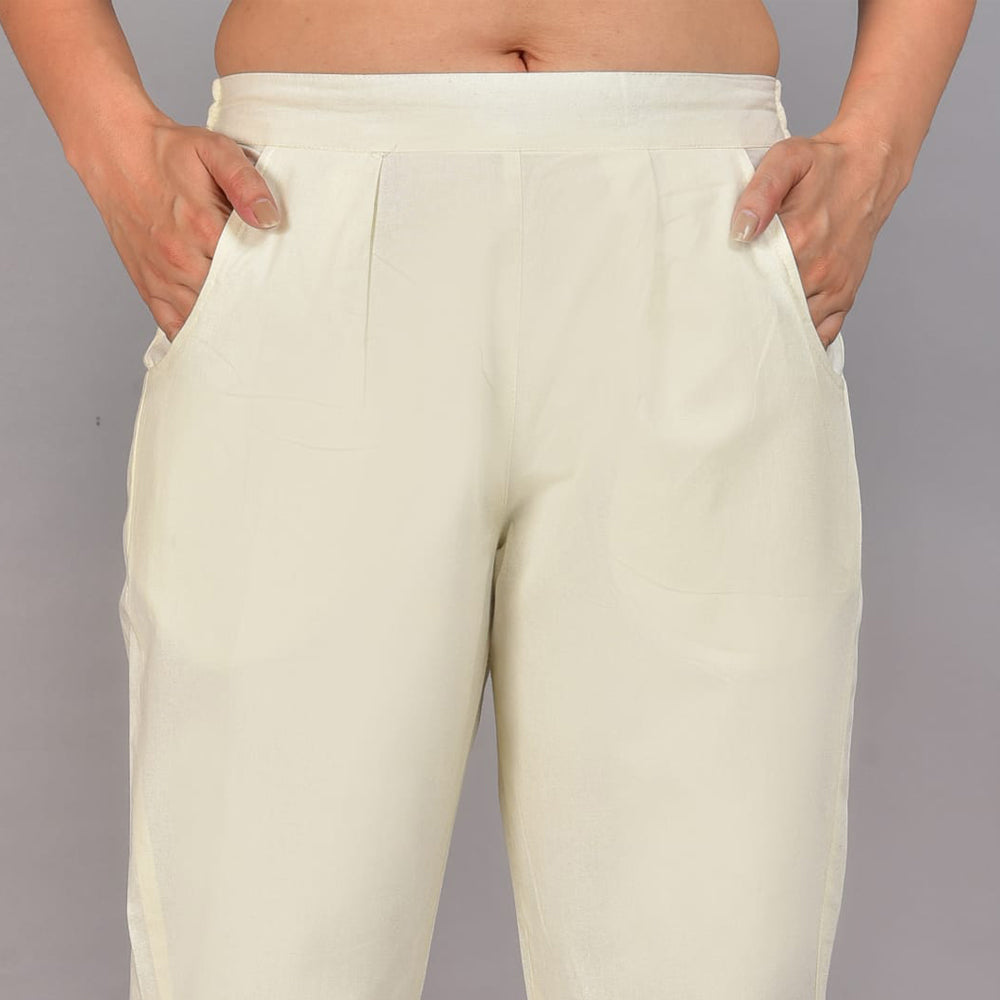 Women’s Cream Cotton Formal Pants