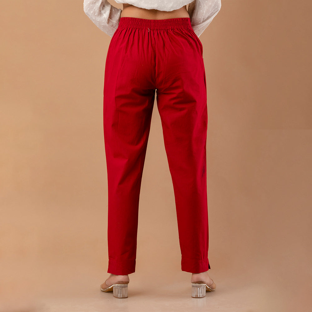 Women’s Red Cotton Formal Pants