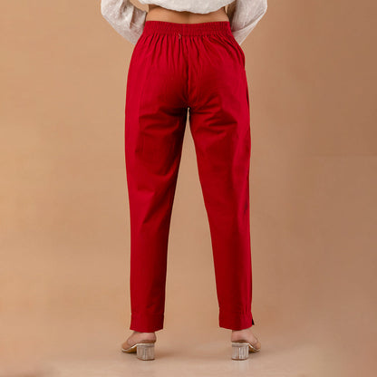Women’s Red Cotton Formal Pants