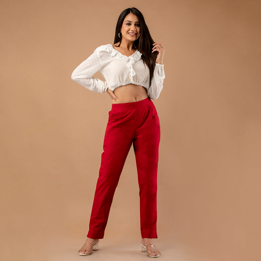 Women’s Maroon Cotton Formal Pants
