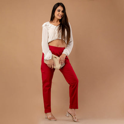 Women’s Red Cotton Formal Pants