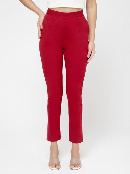 Regular Fit Women Maroon Stretchable Pants