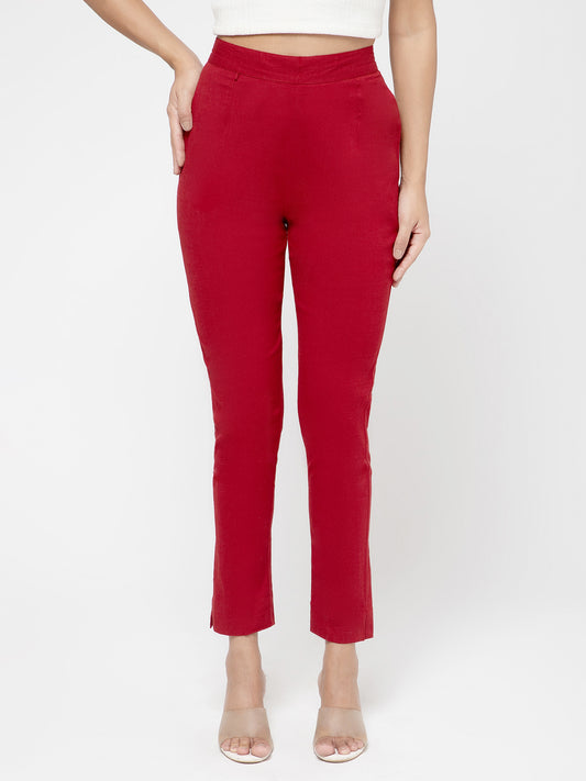 Regular Fit Women Maroon Stretchable Pants