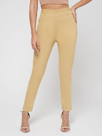 Regular Fit Women Beige Stretchable Pants