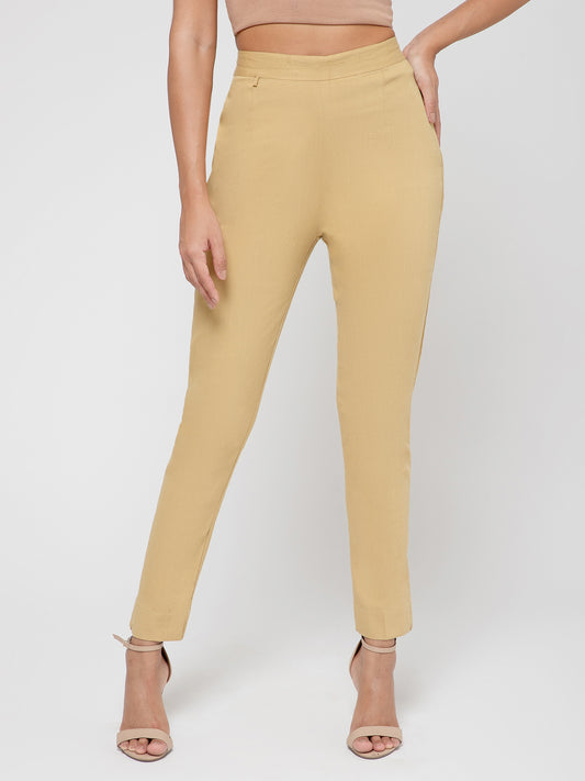 Regular Fit Women Beige Stretchable Pants