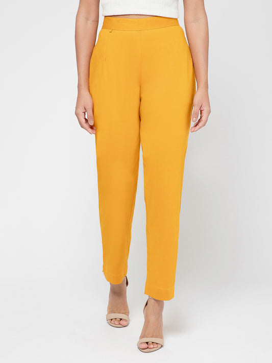 Regular Fit Women Mustard Stretchable Pants