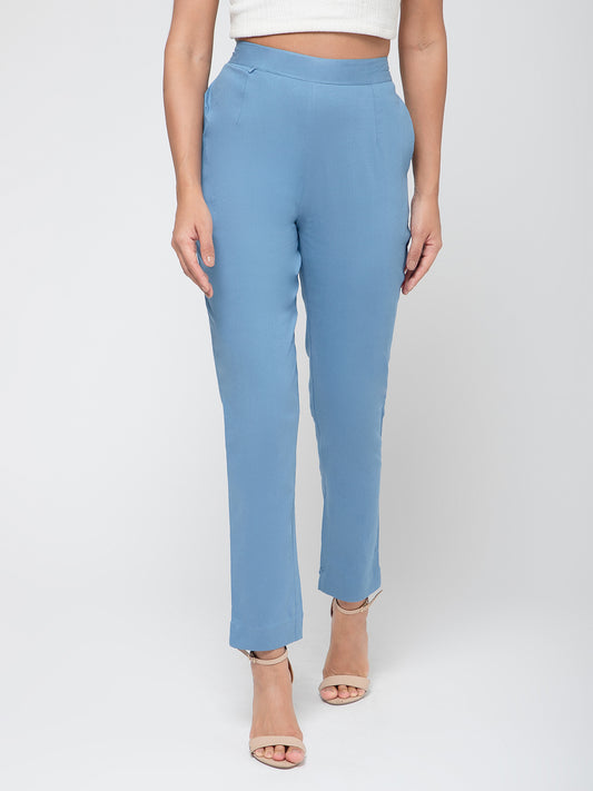 Regular Fit Women Denim Blue Stretchable Pants