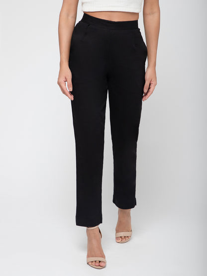 Regular Fit Women Black Stretchable Pants