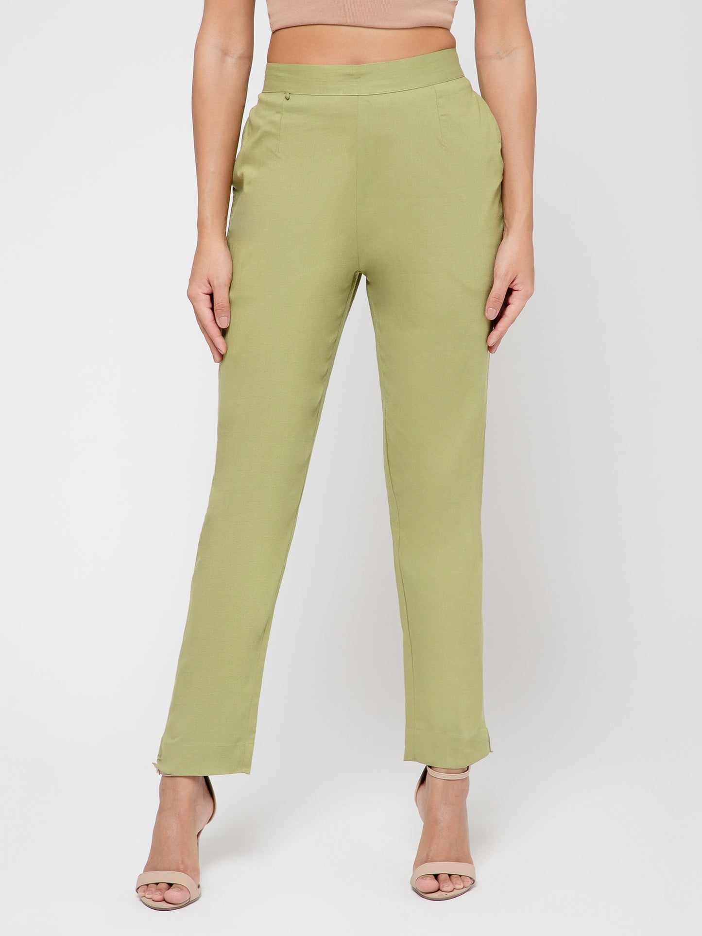 Regular Fit Women Pista Green Stretchable Pants