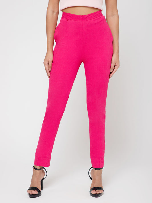 Regular Fit Women Dark Pink Stretchable Pants