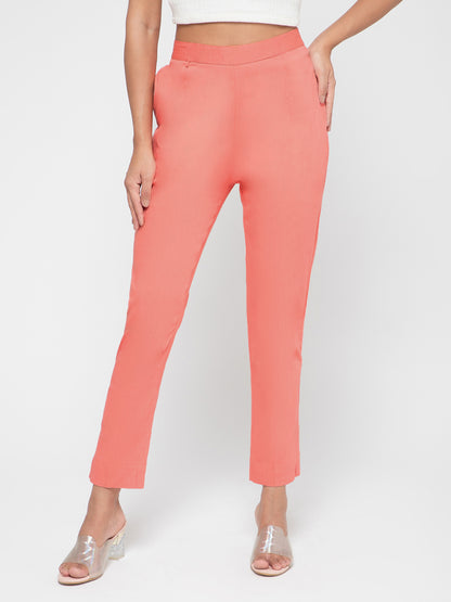 Regular Fit Women Peach Stretchable Pants