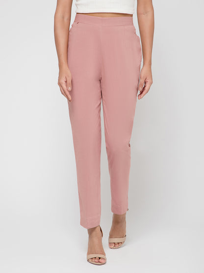 Regular Fit Women Rose Taupe Stretchable Pants