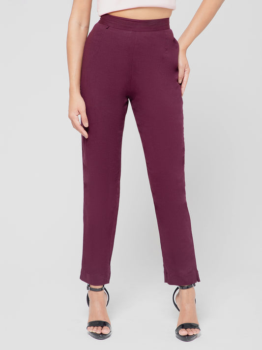 Regular Fit Women Wine Stretchable Pants