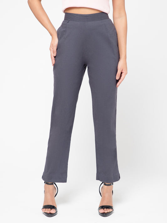 Regular Fit Women Dark Grey Stretchable Pants