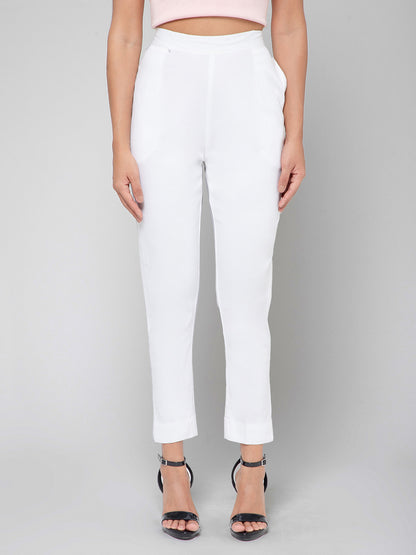 Regular Fit Women White Stretchable Pants