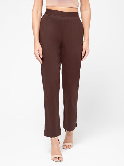 Regular Fit Women Chocolate Stretchable Pants