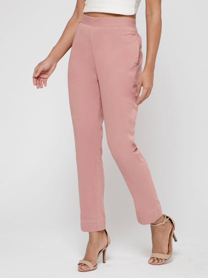 Regular Fit Women Rose Taupe Stretchable Pants