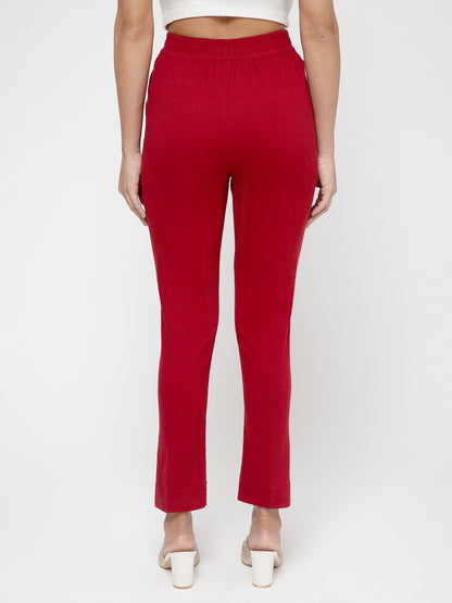 Regular Fit Women Maroon Stretchable Pants