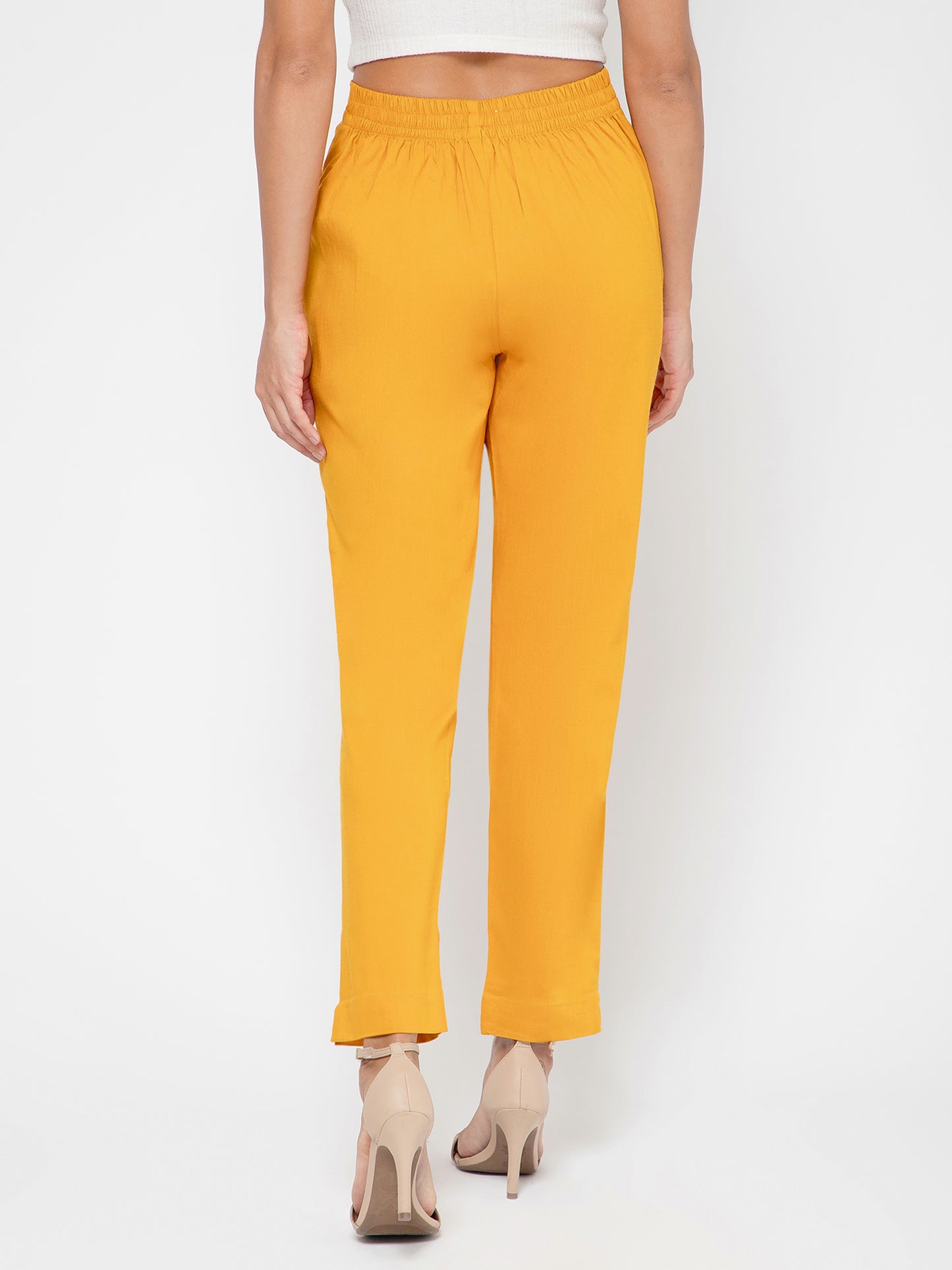 Regular Fit Women Mustard Stretchable Pants