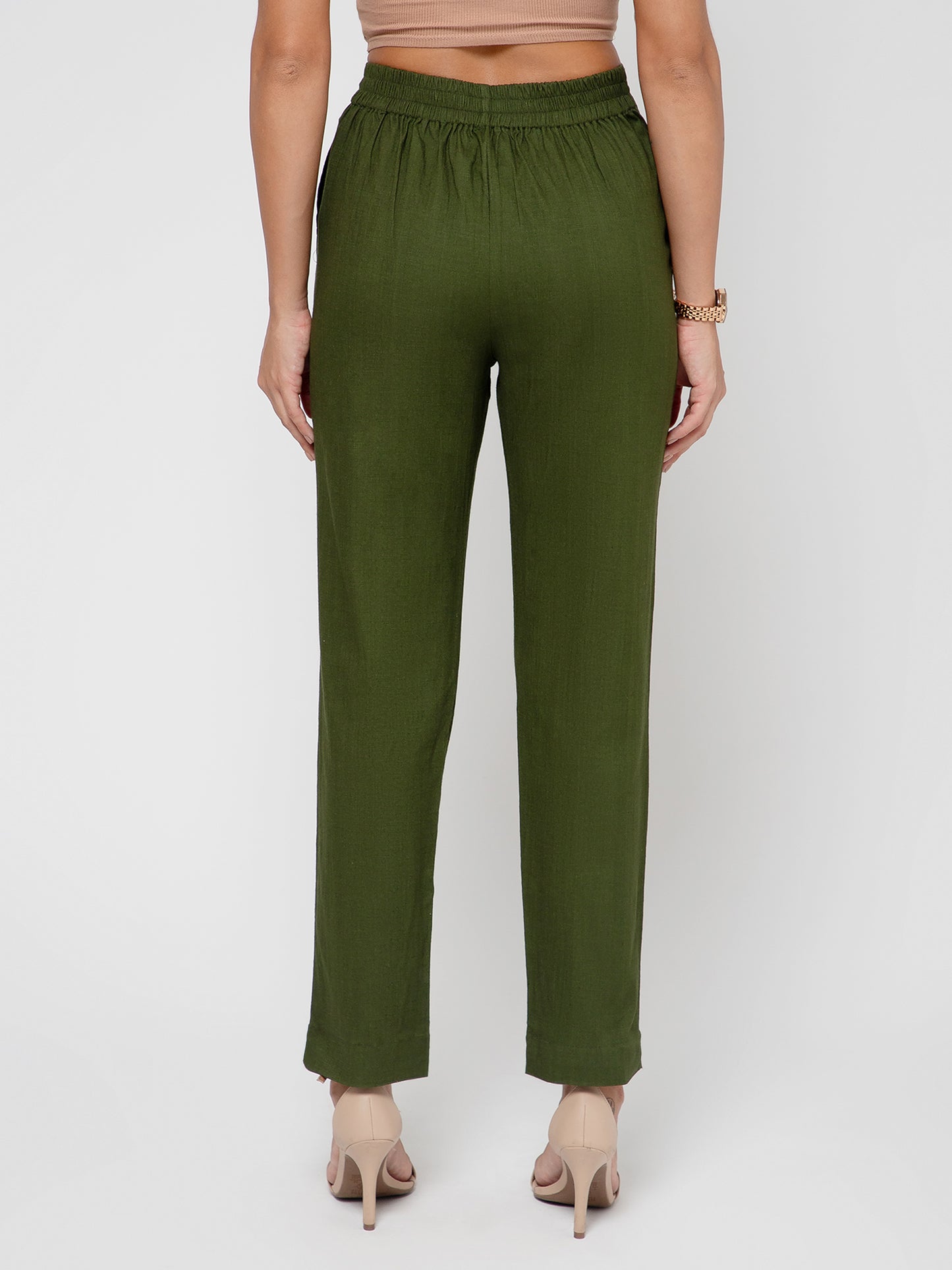 Regular Fit Women Mehendi Green Stretchable Pants
